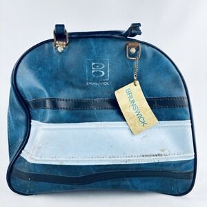 Vintage Brunswick Bowling Ball Bag Royal Blue With Dark/Light Stripes Rack